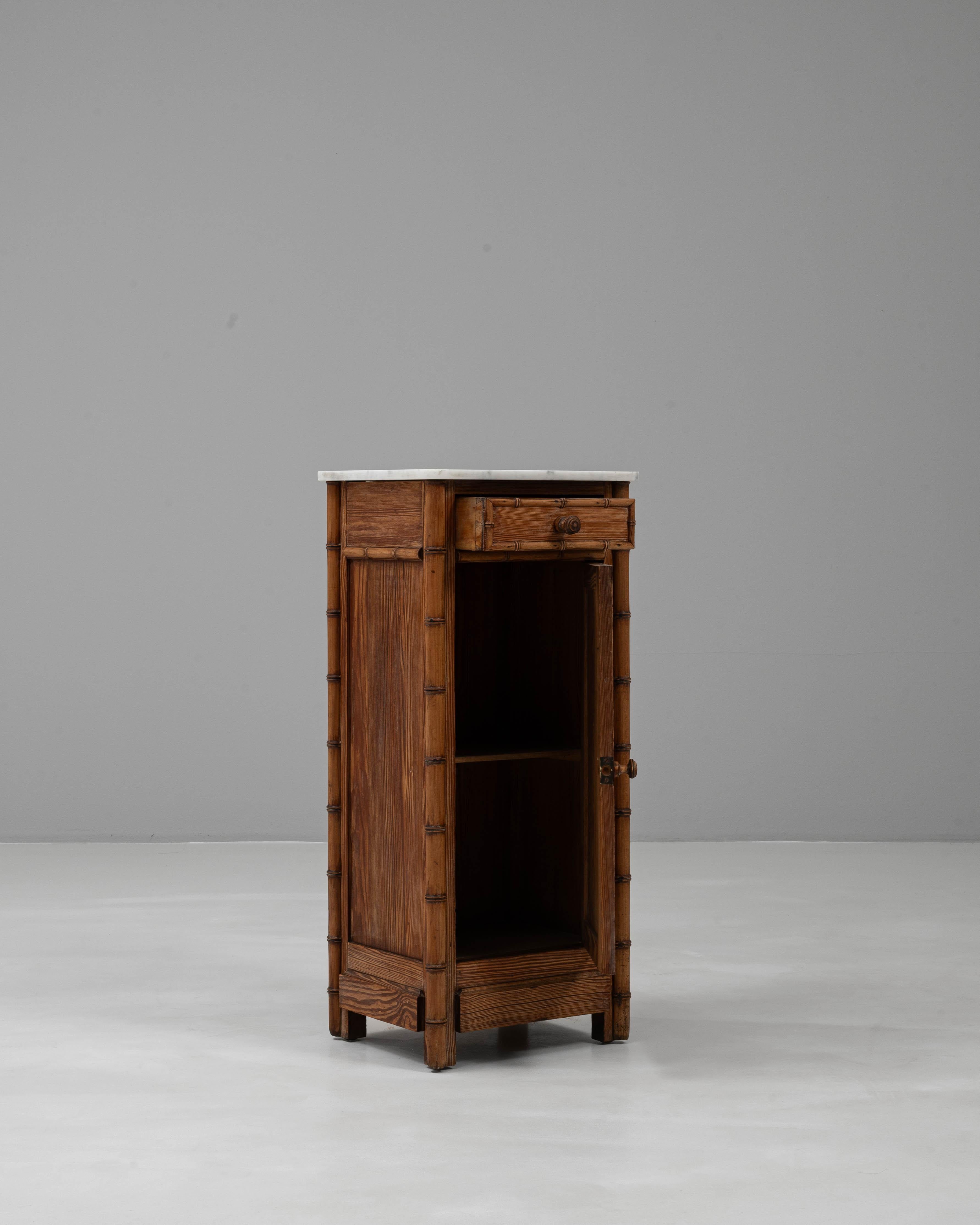 1900s French Faux Bamboo Bedside Table With Marble Top For Sale 6
