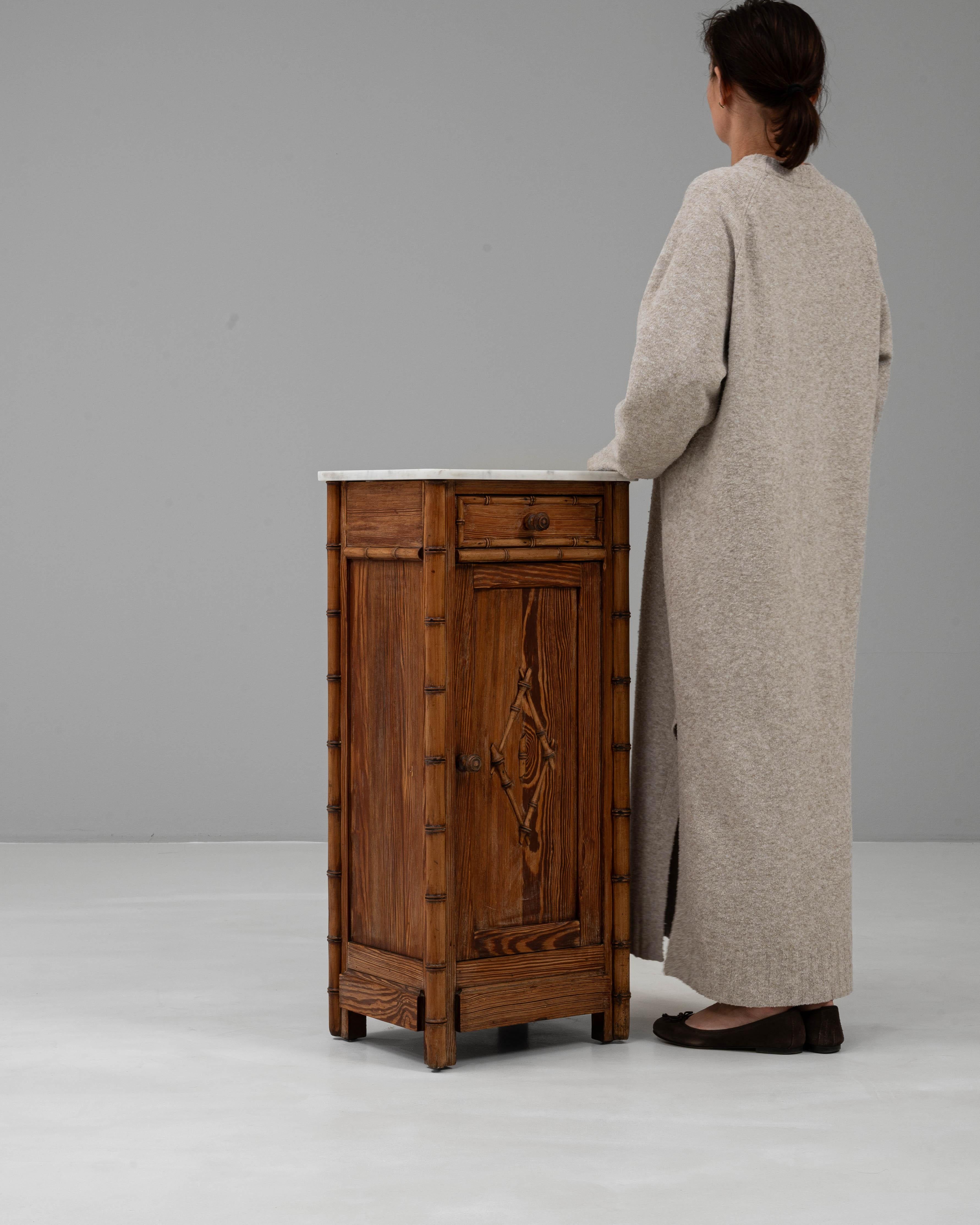 1900s French Faux Bamboo Bedside Table With Marble Top For Sale 7