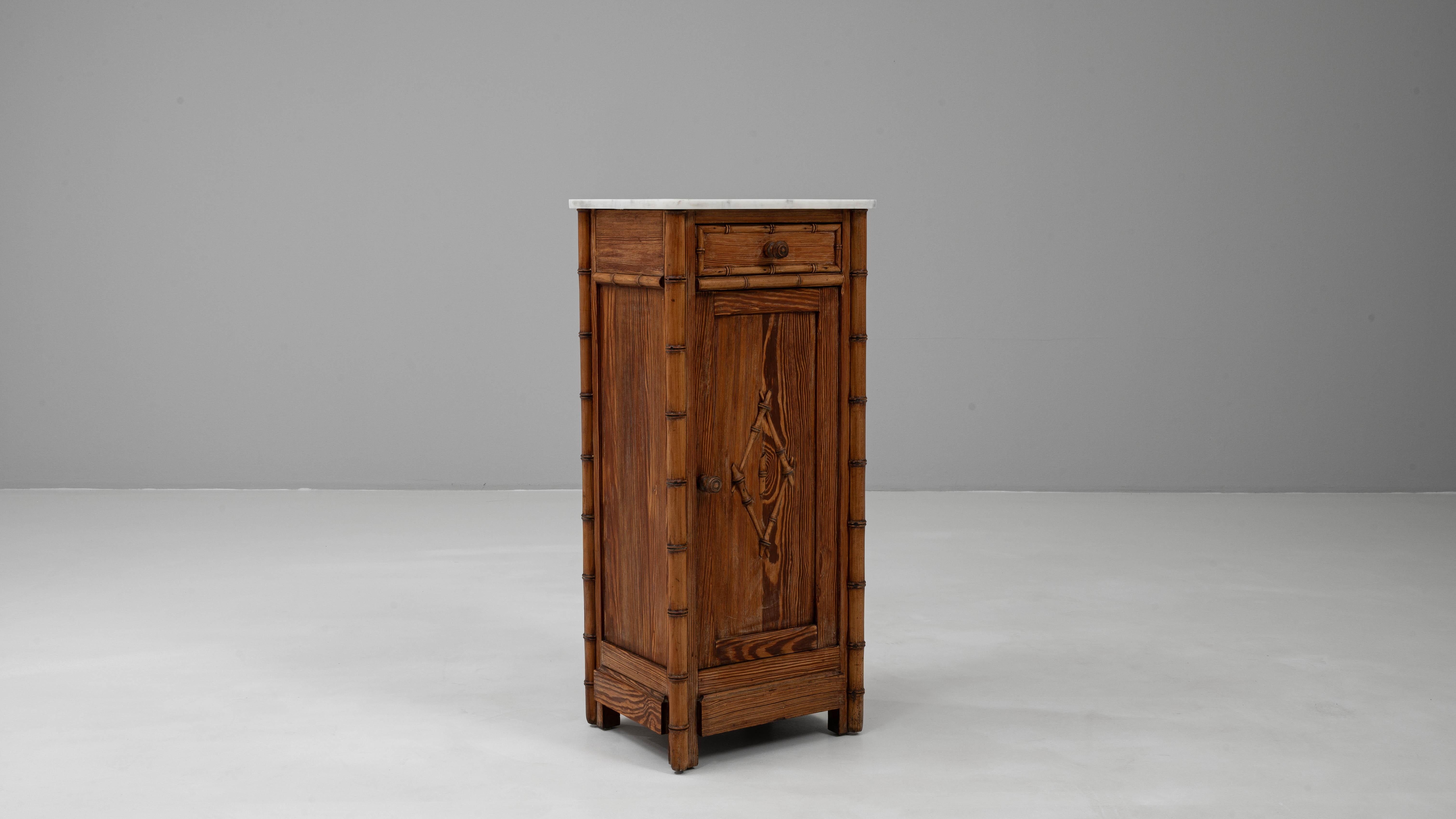 1900s French Faux Bamboo Bedside Table With Marble Top For Sale 9