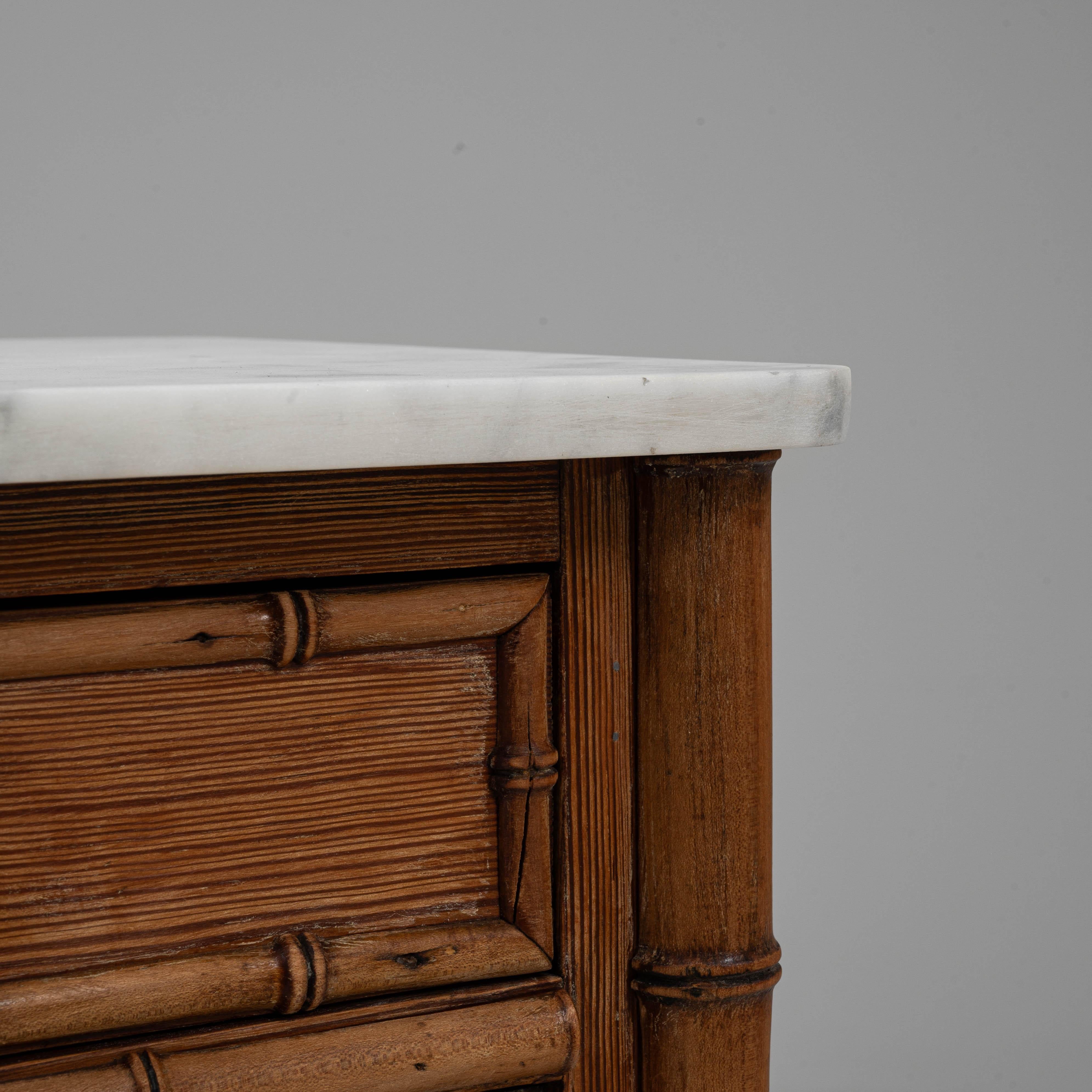 1900s French Faux Bamboo Bedside Table With Marble Top For Sale 10