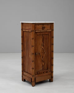 1900s French Faux Bamboo Bedside Table With Marble Top