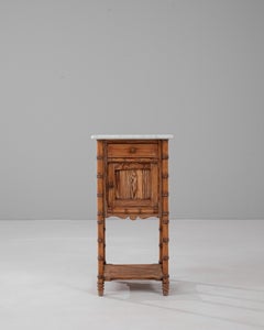 1900s French Faux Bamboo Bedside Table With Marble Top