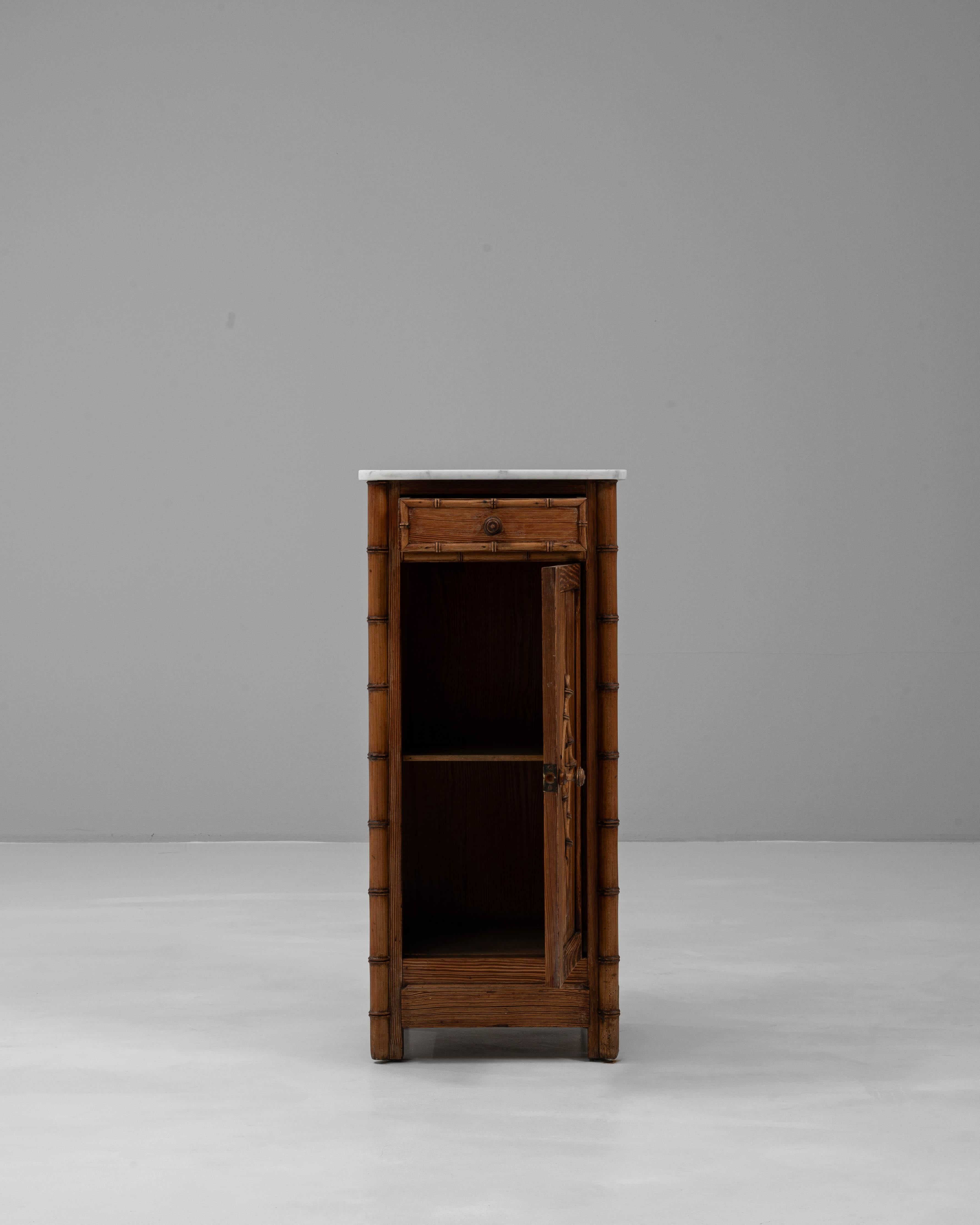 20th Century 1900s French Faux Bamboo Bedside Table With Marble Top For Sale