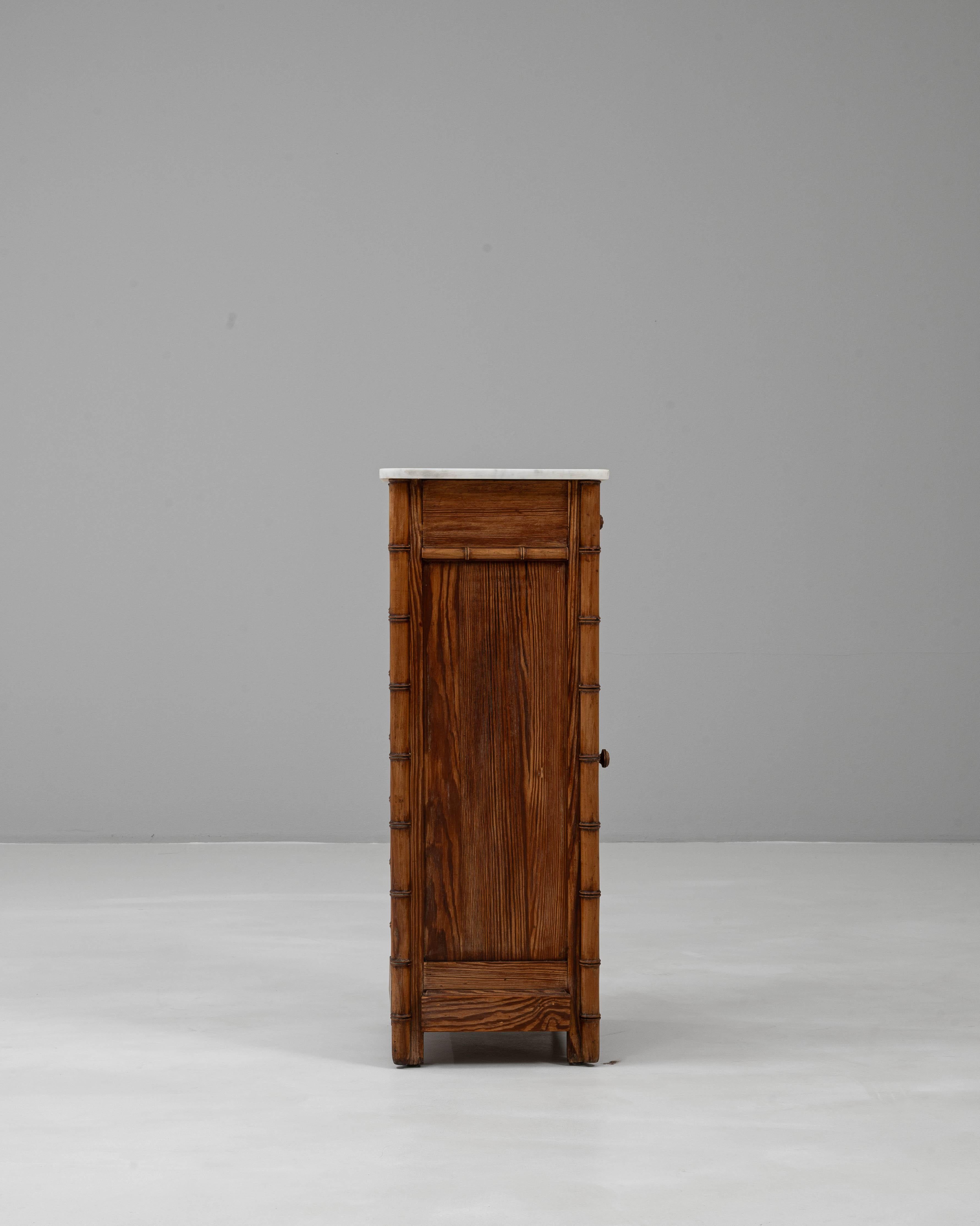 1900s French Faux Bamboo Bedside Table With Marble Top For Sale 2