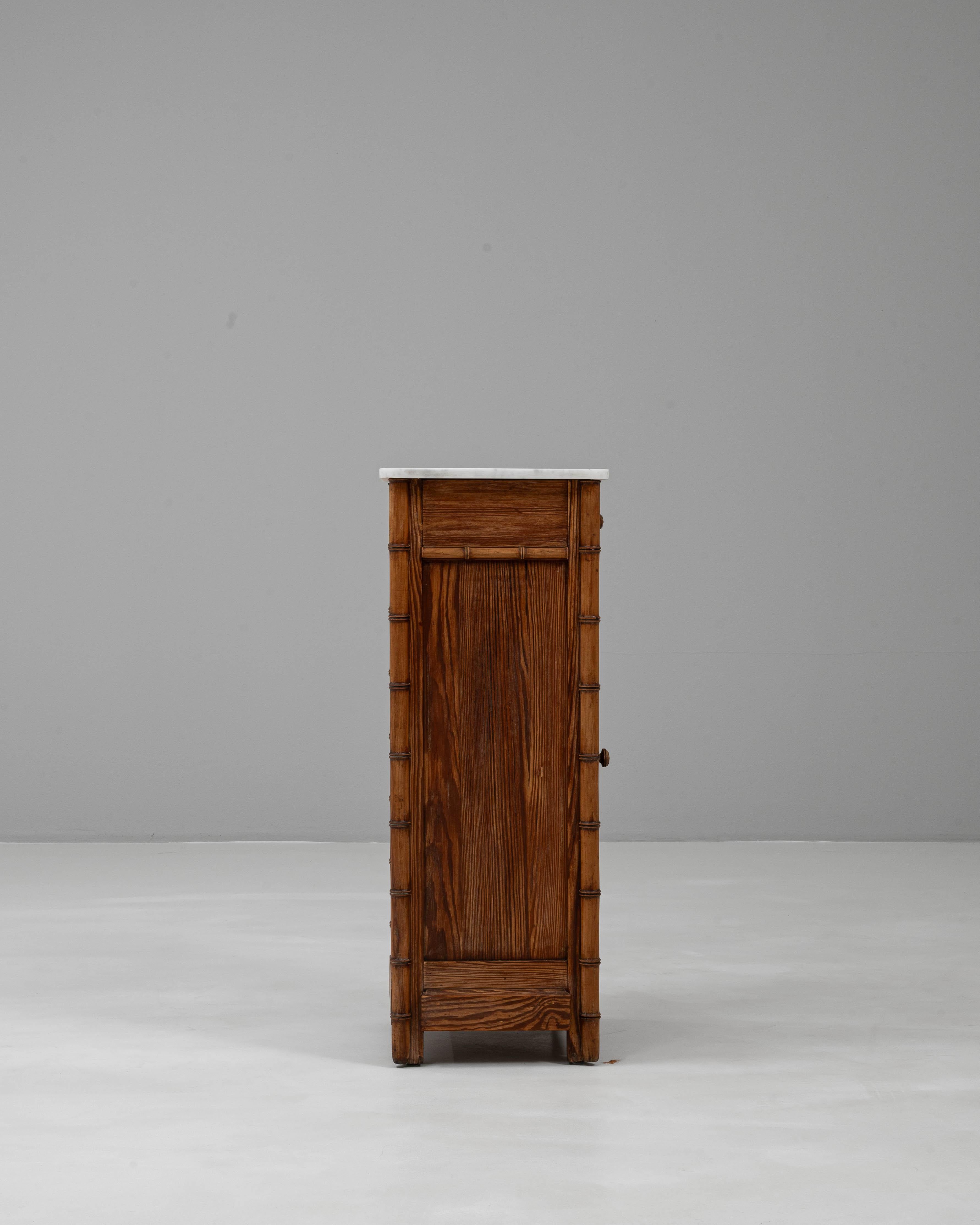 1900s French Faux Bamboo Bedside Table With Marble Top For Sale 3
