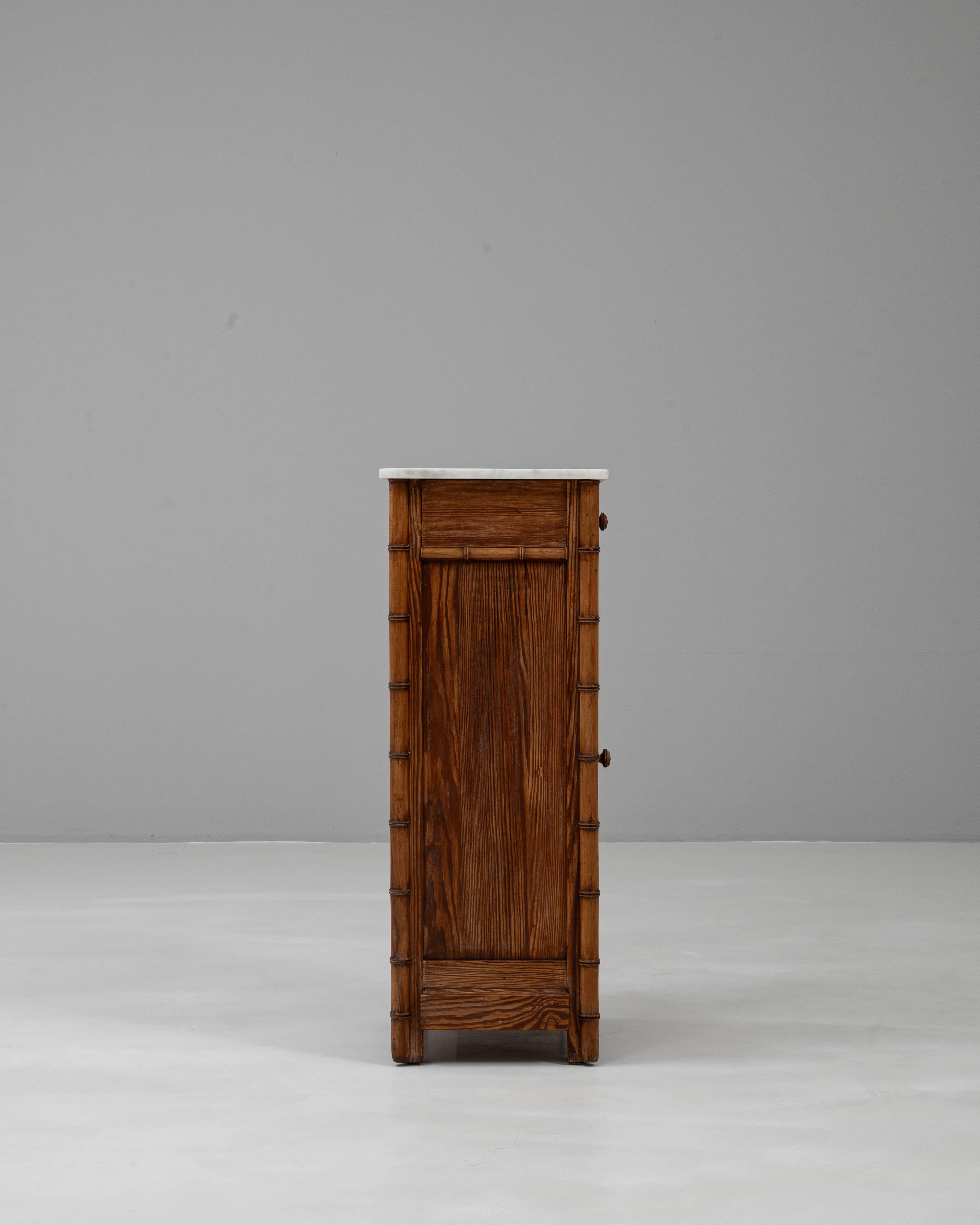 1900s French Faux Bamboo Bedside Table With Marble Top For Sale 4