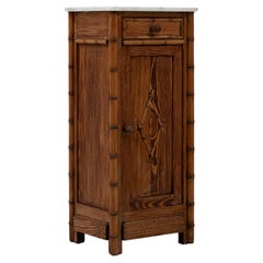 1900s French Faux Bamboo Bedside Table With Marble Top