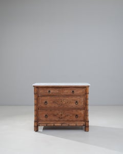 1900s French Faux Bamboo Chest of Drawers With Marble Top