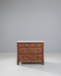 1900s French Faux Bamboo Chest of Drawers With Marble Top