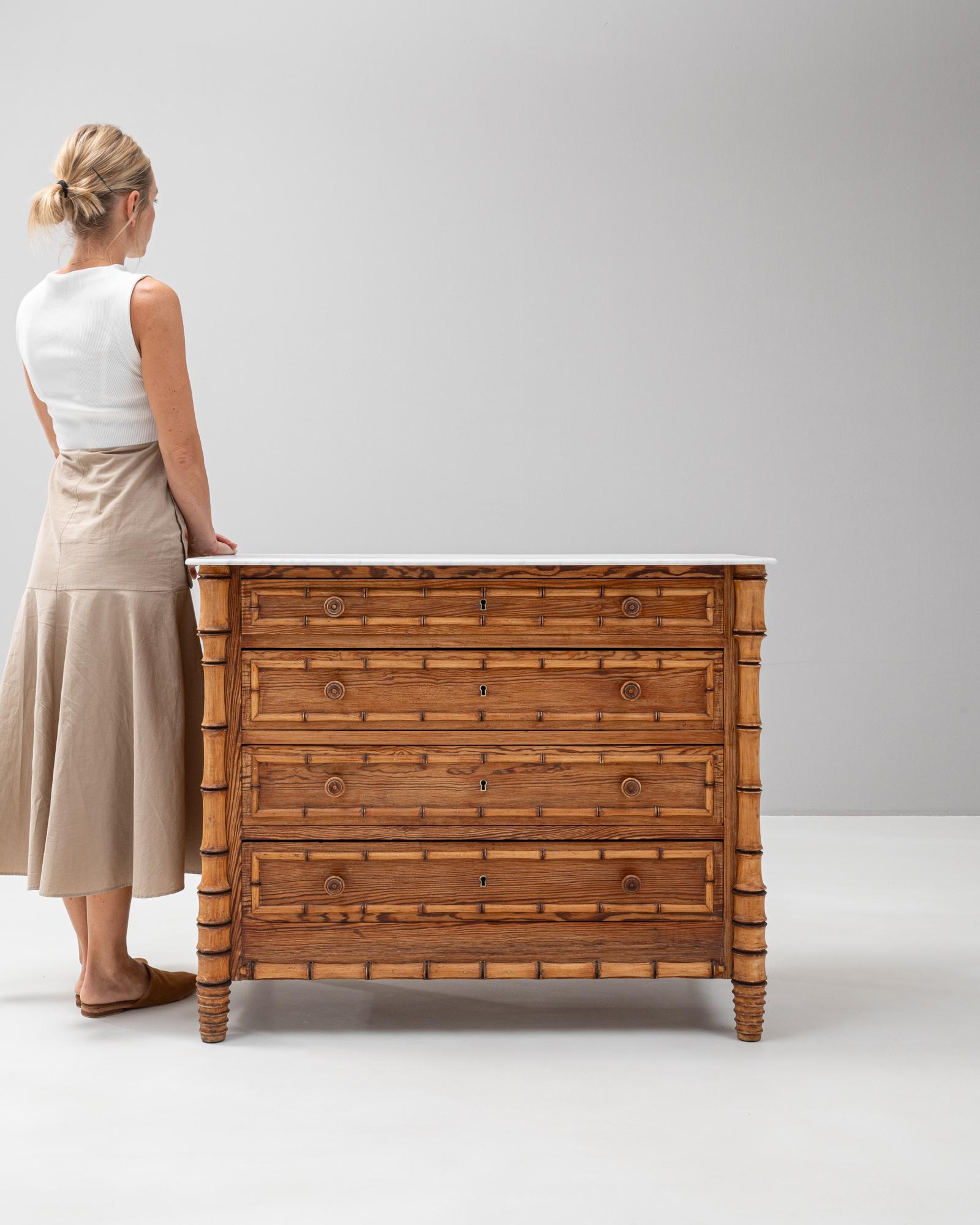 1900s French Faux Bamboo Chest Of Drawers With Marble Top In Good Condition In High Point, NC