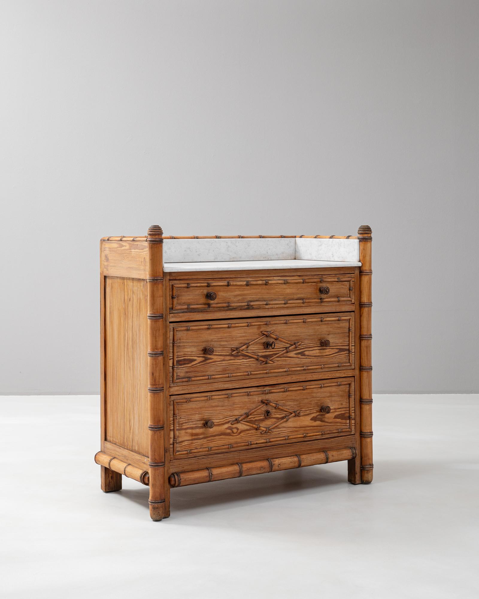 1900s French Faux Bamboo Chest Of Drawers With Marble Top In Good Condition In High Point, NC