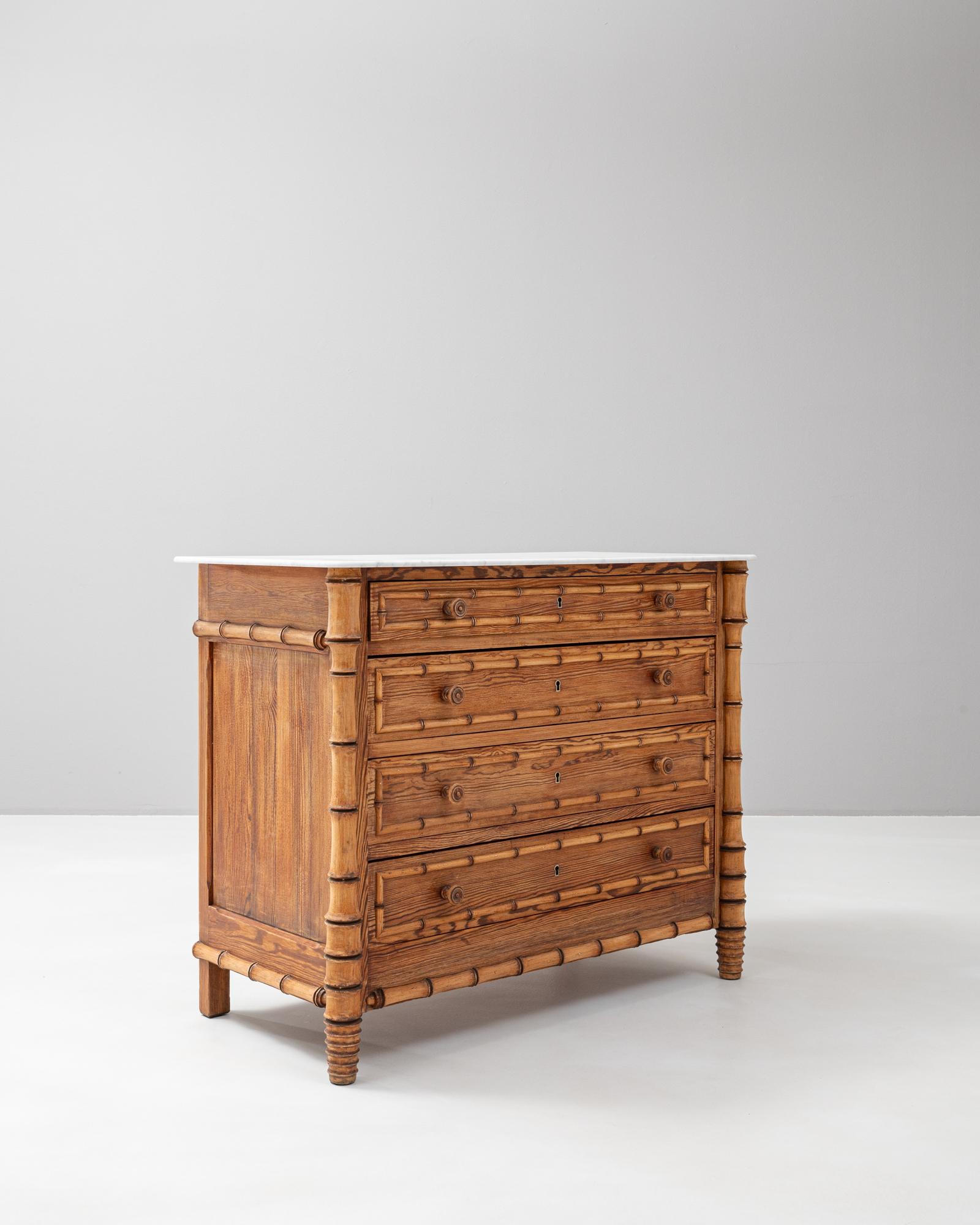 20th Century 1900s French Faux Bamboo Chest Of Drawers With Marble Top