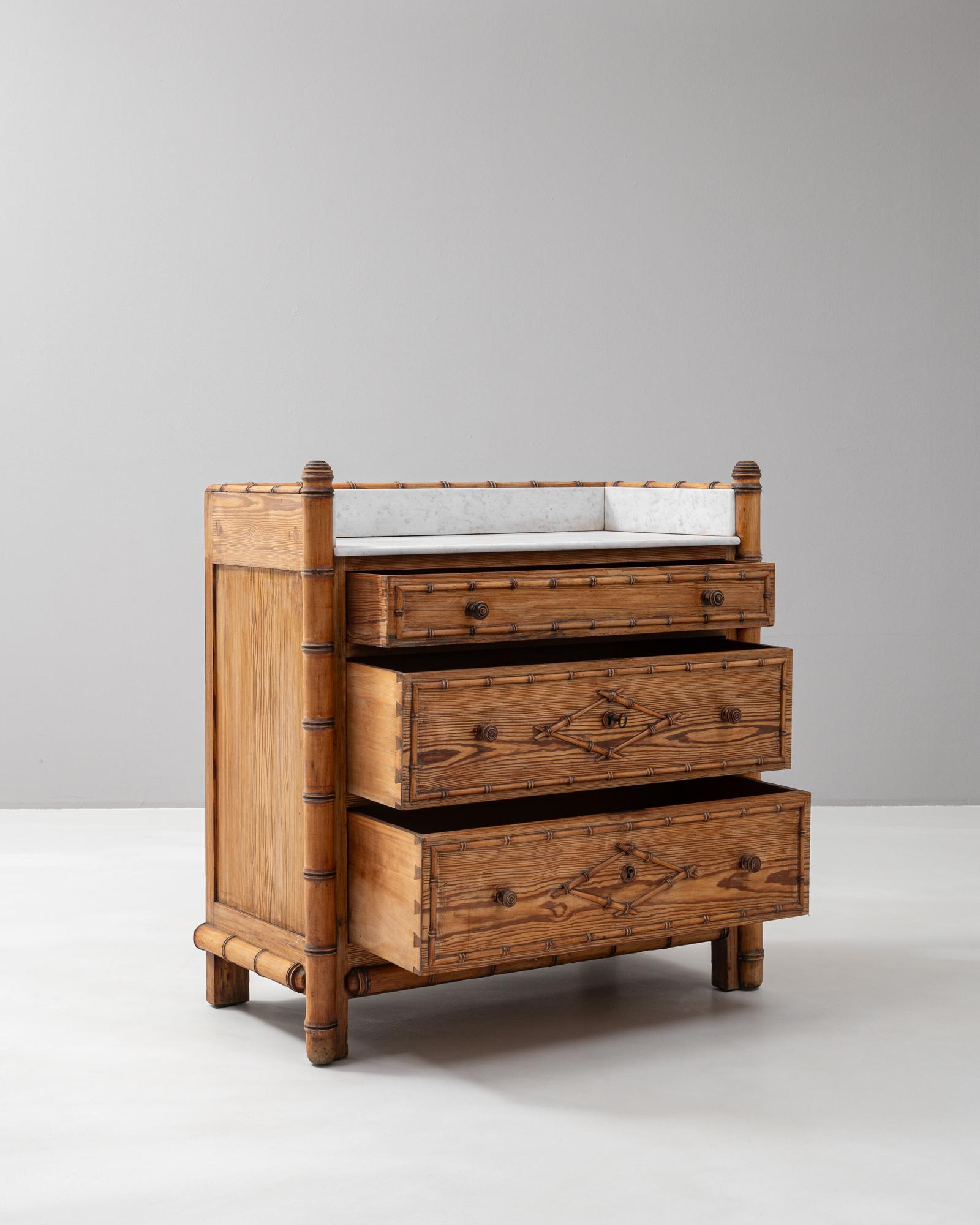 20th Century 1900s French Faux Bamboo Chest Of Drawers With Marble Top