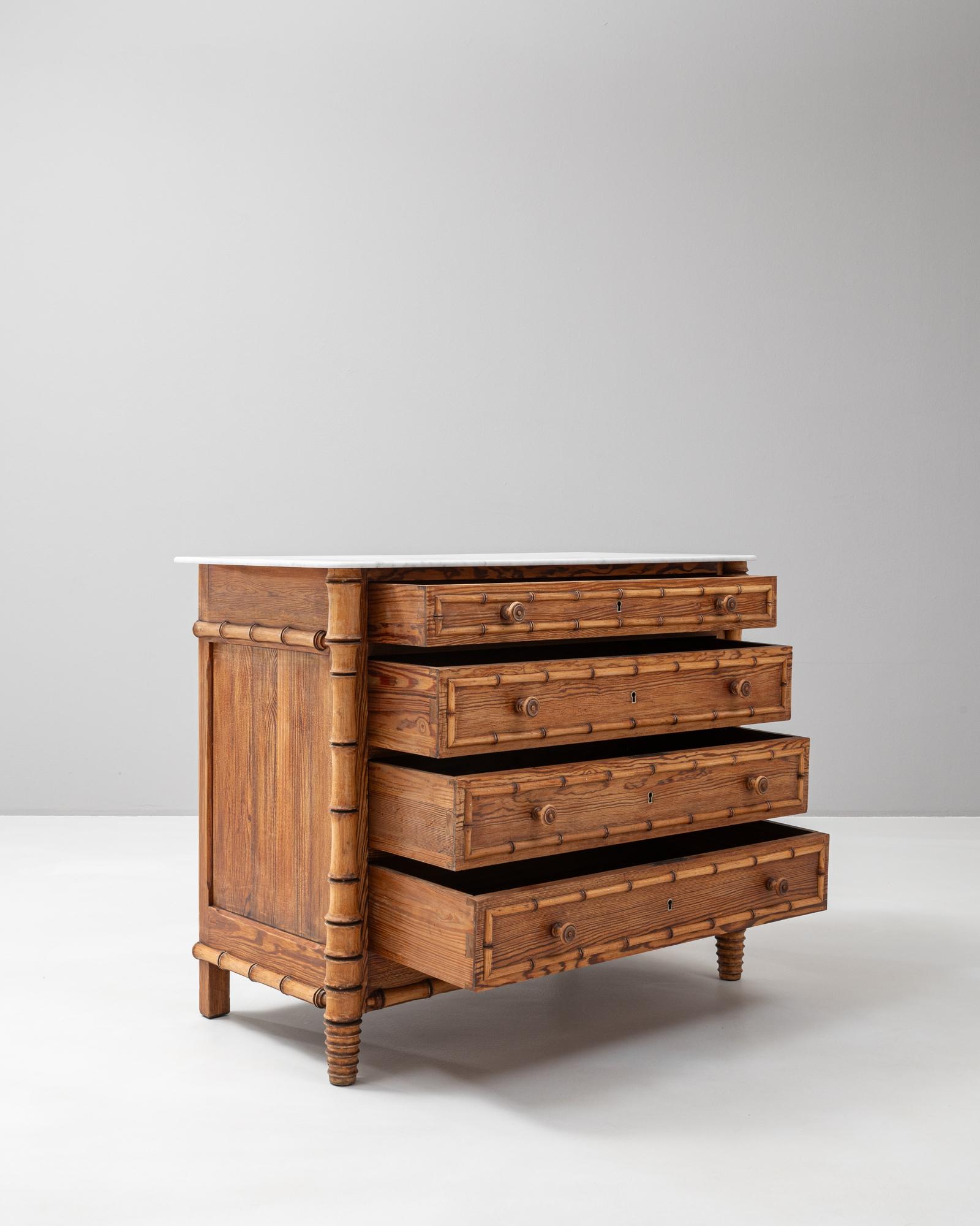 1900s French Faux Bamboo Chest Of Drawers With Marble Top 1
