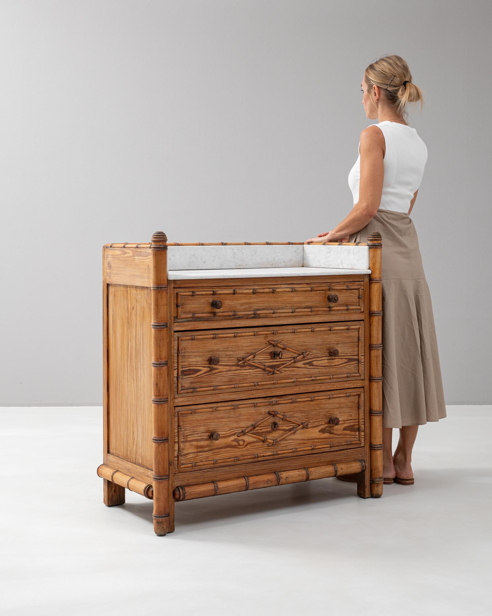 1900s French Faux Bamboo Chest Of Drawers With Marble Top 1