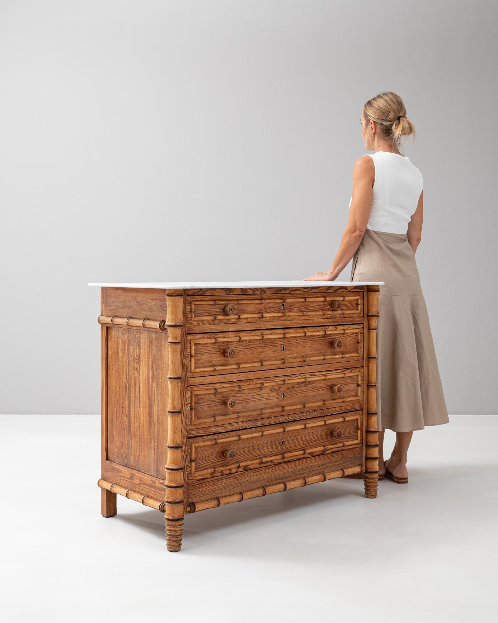 1900s French Faux Bamboo Chest Of Drawers With Marble Top 2