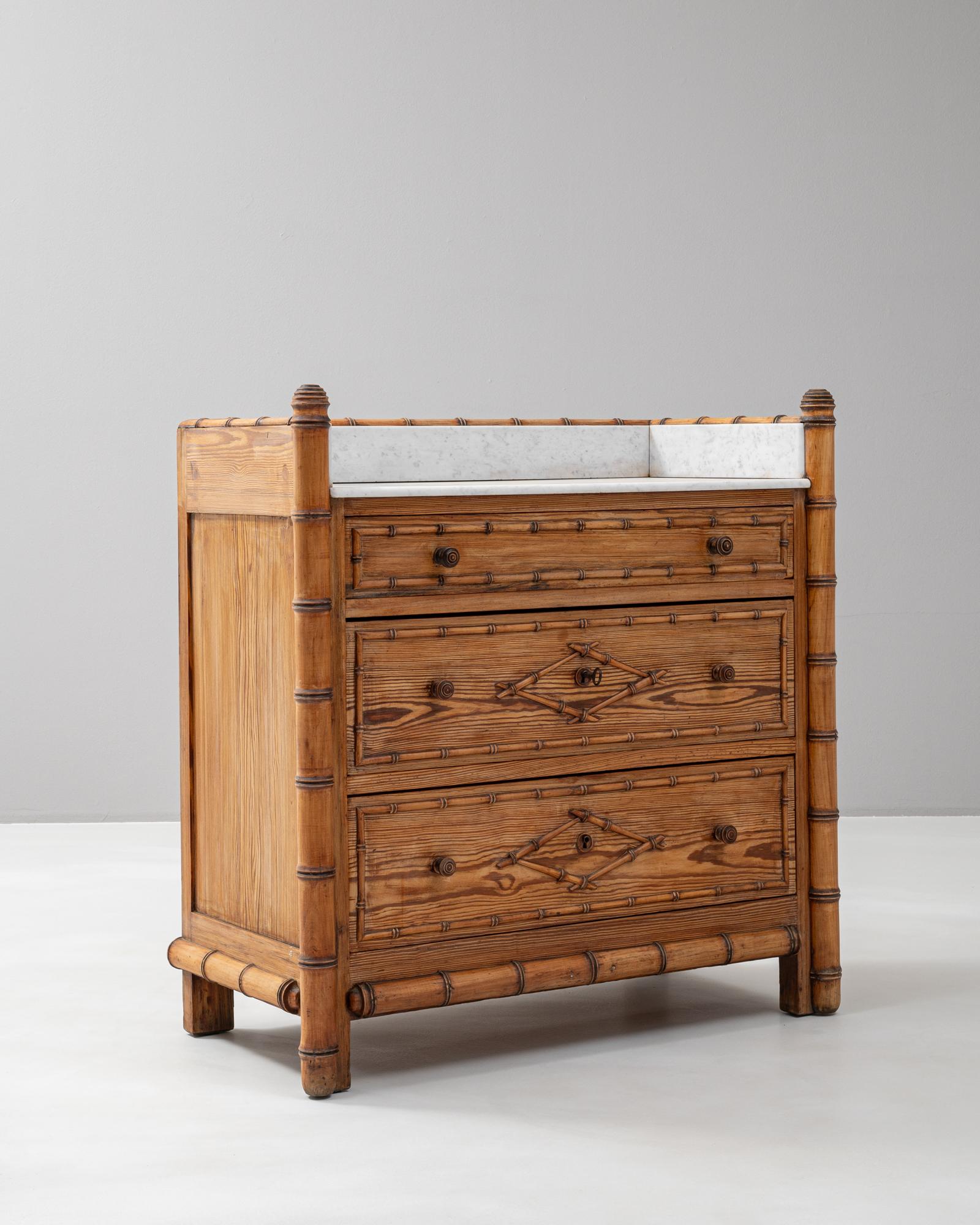 1900s French Faux Bamboo Chest Of Drawers With Marble Top 2