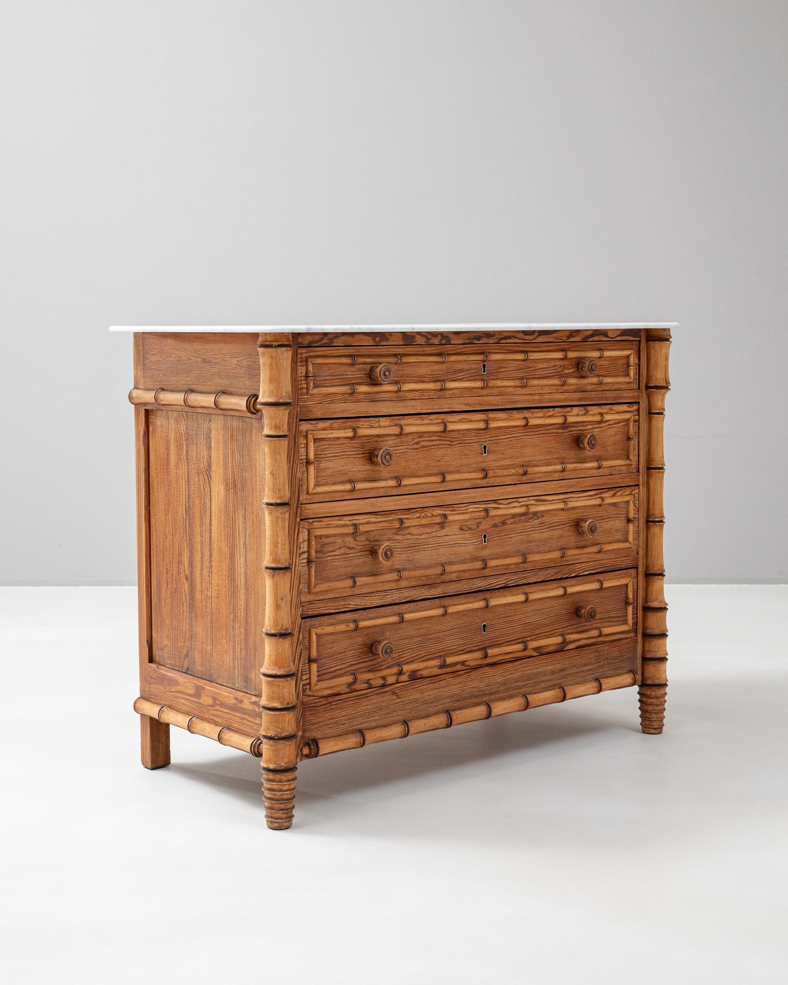 1900s French Faux Bamboo Chest Of Drawers With Marble Top 3