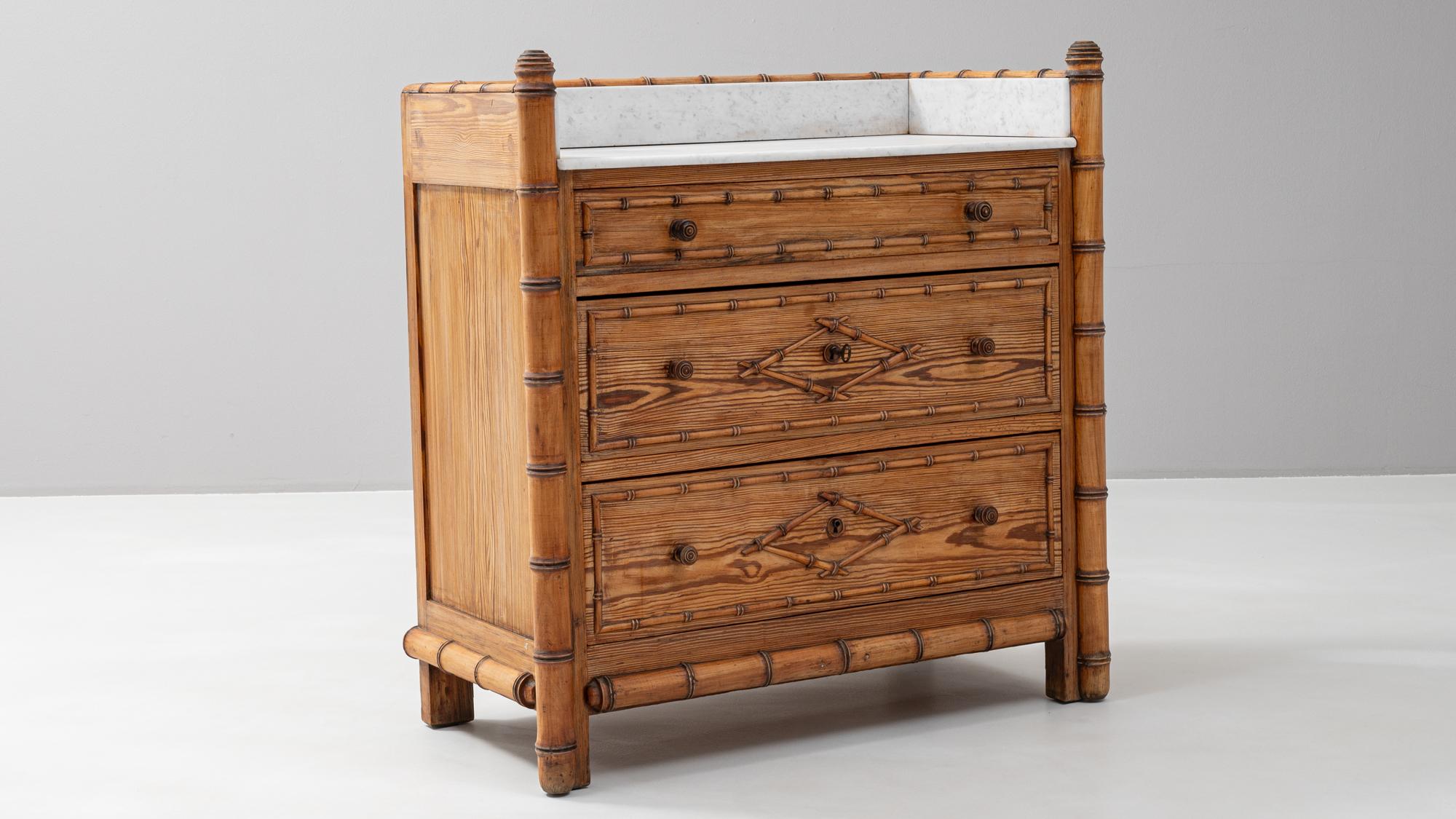 1900s French Faux Bamboo Chest Of Drawers With Marble Top 3