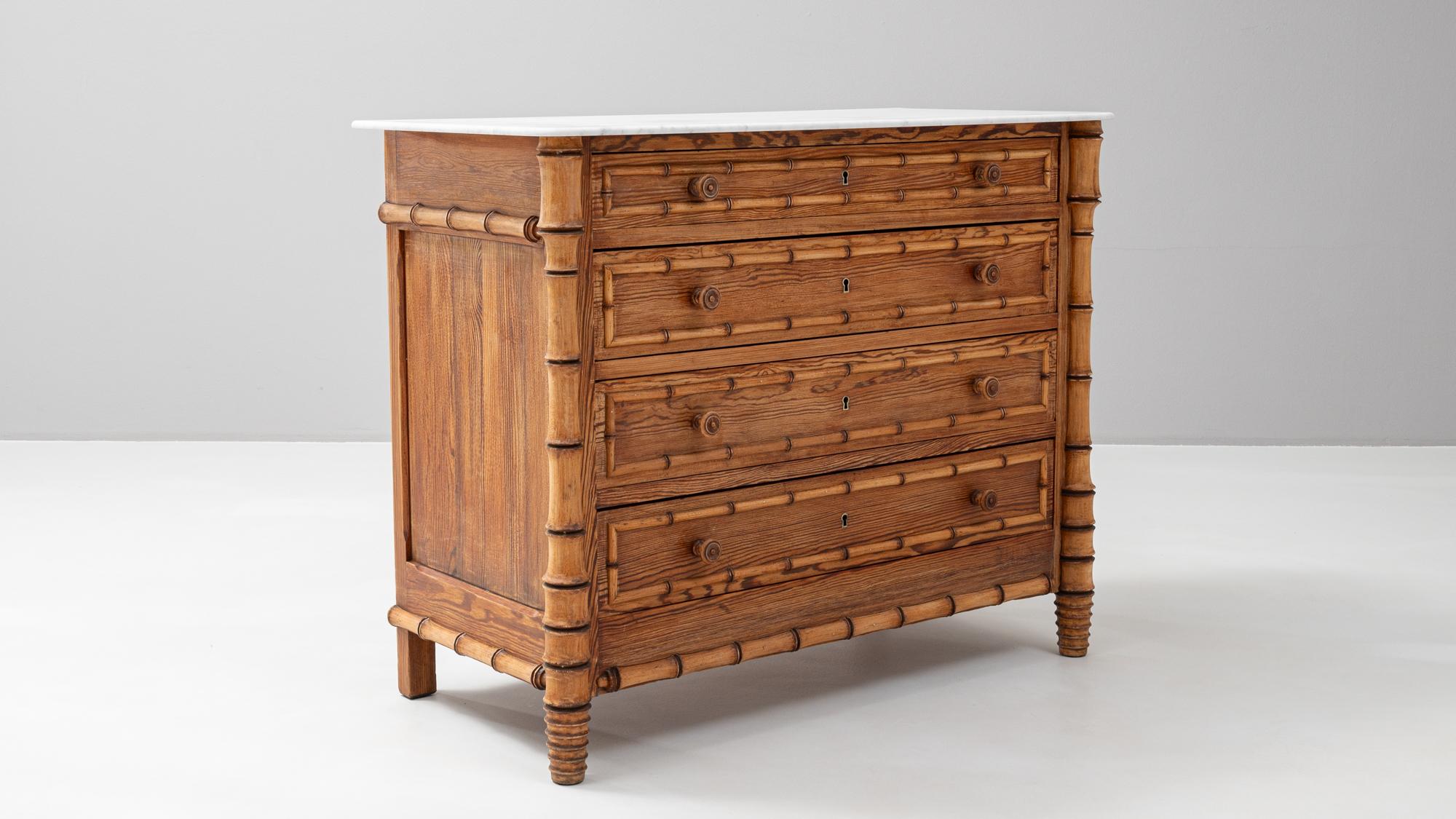 1900s French Faux Bamboo Chest Of Drawers With Marble Top 4