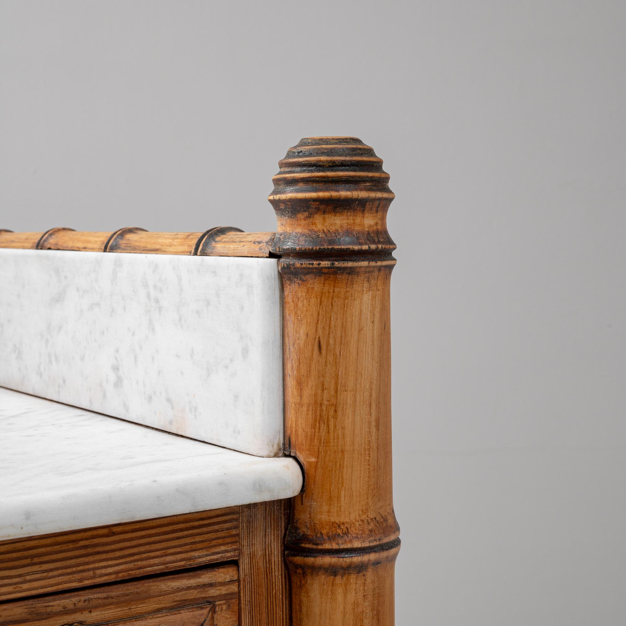 1900s French Faux Bamboo Chest Of Drawers With Marble Top 4