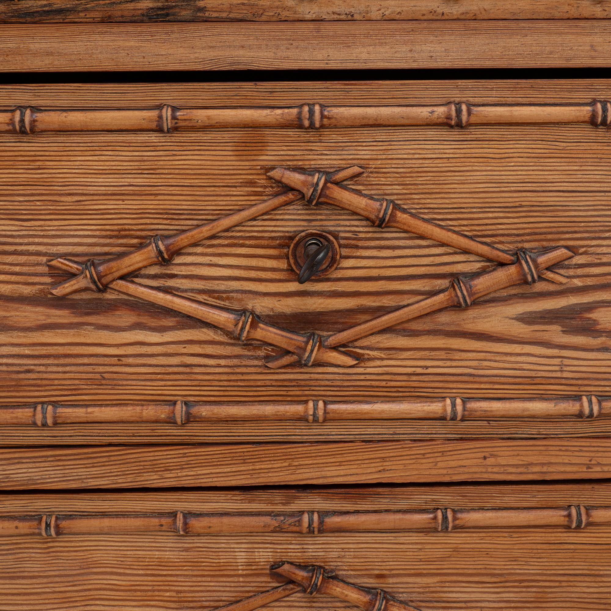 1900s French Faux Bamboo Chest Of Drawers With Marble Top 5