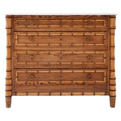 1900s French Faux Bamboo Chest Of Drawers With Marble Top