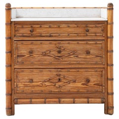 1900s French Faux Bamboo Chest Of Drawers With Marble Top