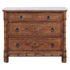 Cassettiera francese del 1900 in finto bambù con piano in marmo