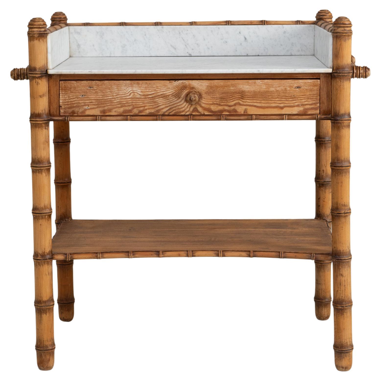 1900s French Faux Bamboo Console Table With Marble Top For Sale