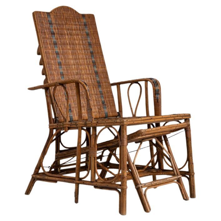 1900s French Faux Bamboo 
Rattan Chaise Lounge Chair