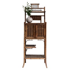 1900s French Faux Bamboo 
Rattan Étagère