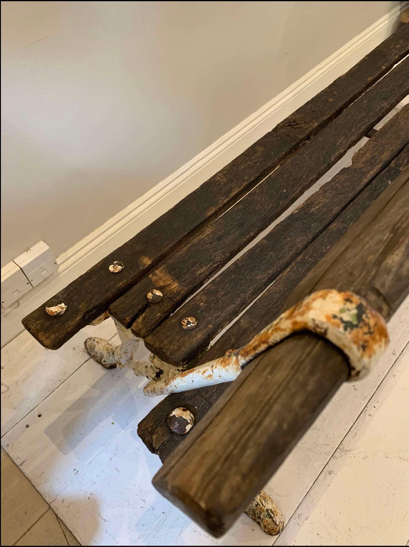 1900s French faux bois painted cast iron garden bench For Sale 6