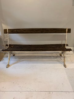 1900s French faux bois painted cast iron garden bench