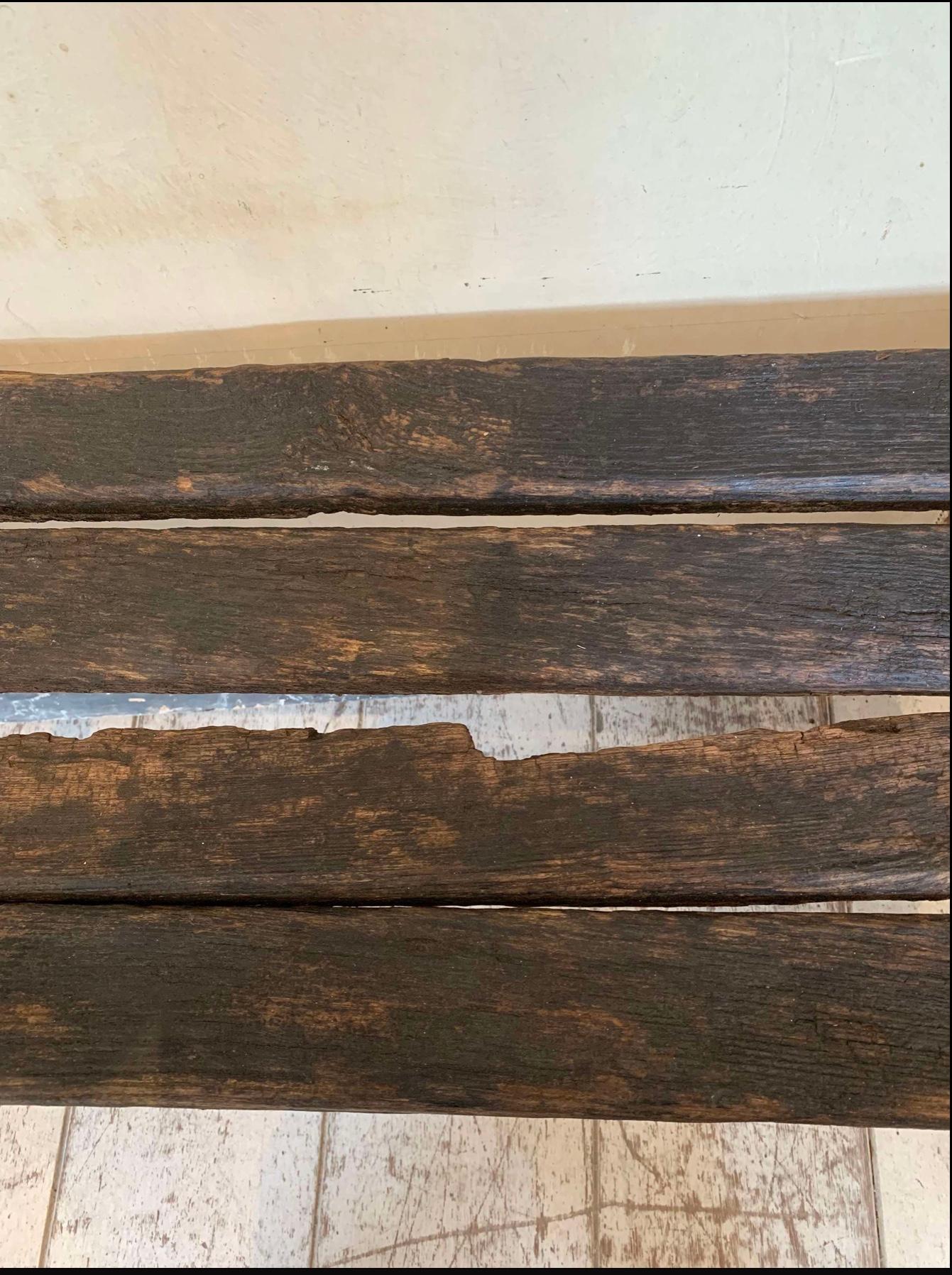 Iron 1900s French faux bois painted cast iron garden bench For Sale