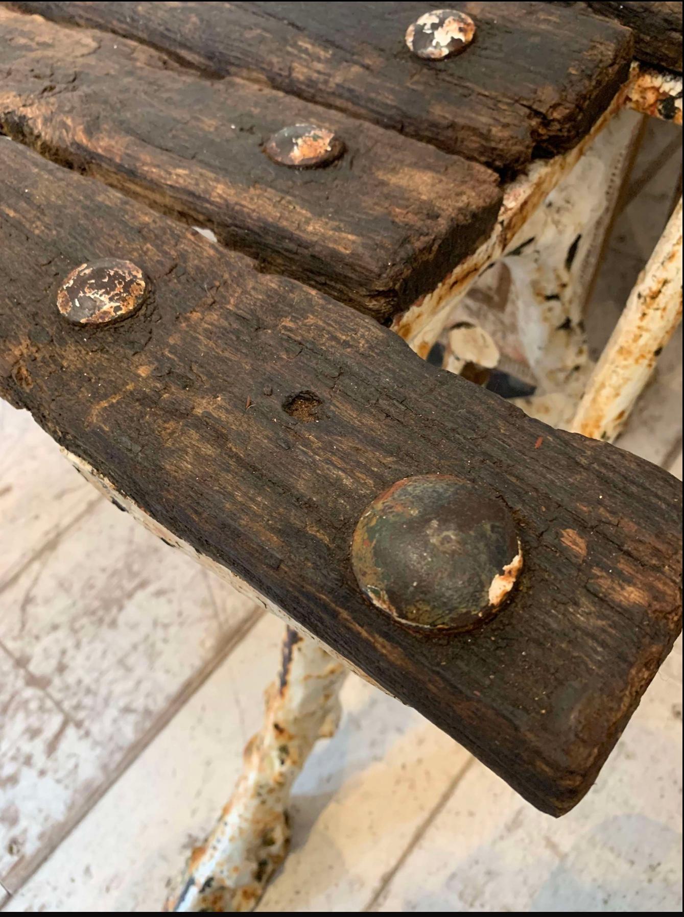 1900s French faux bois painted cast iron garden bench For Sale 1