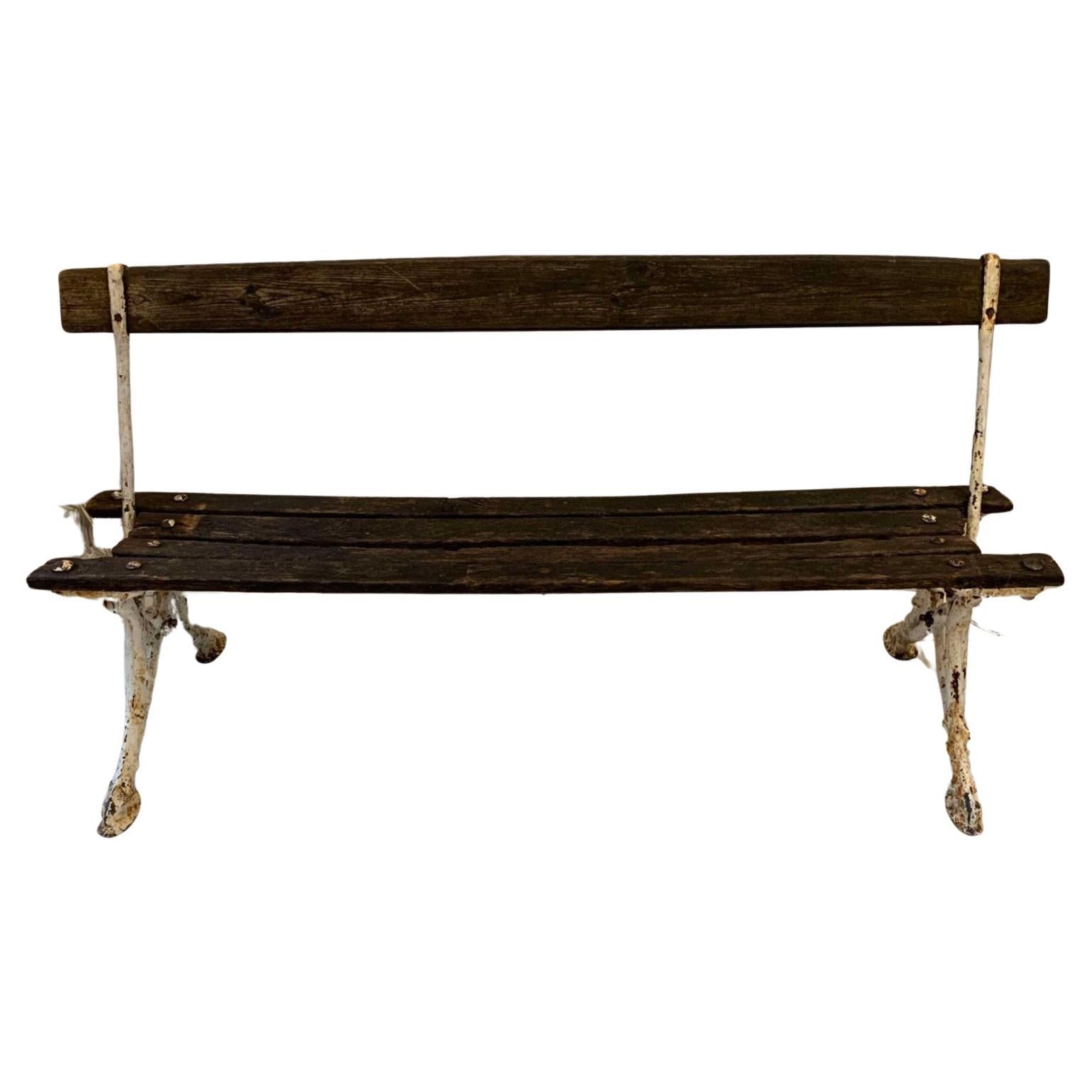 1900s French faux bois painted cast iron garden bench