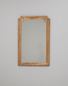 Französischer geometrischer Stufenrahmen-Wandspiegel aus Holz um 1900