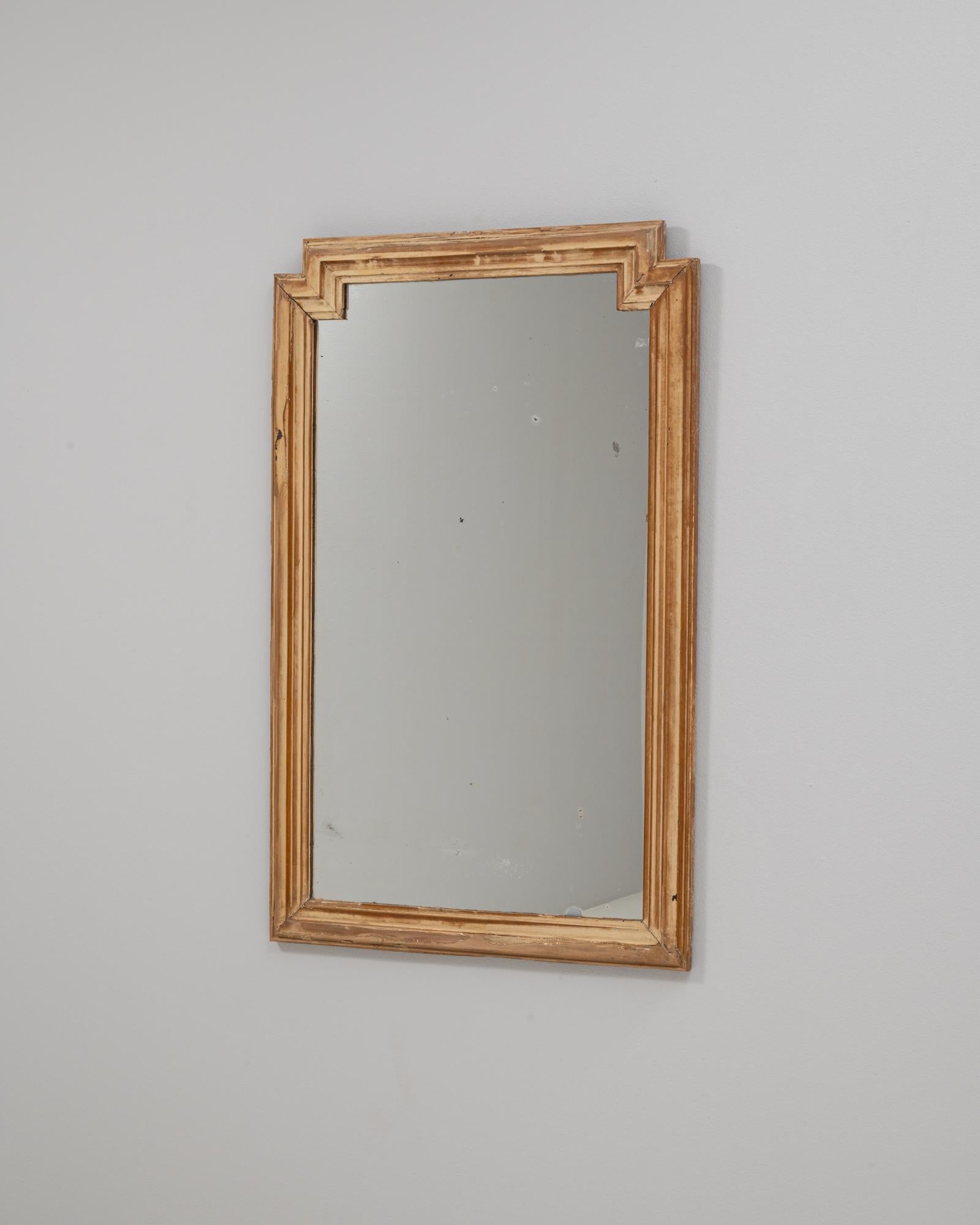 20th Century 1900s French Geometric Stepped-Frame Wooden Wall Mirror For Sale