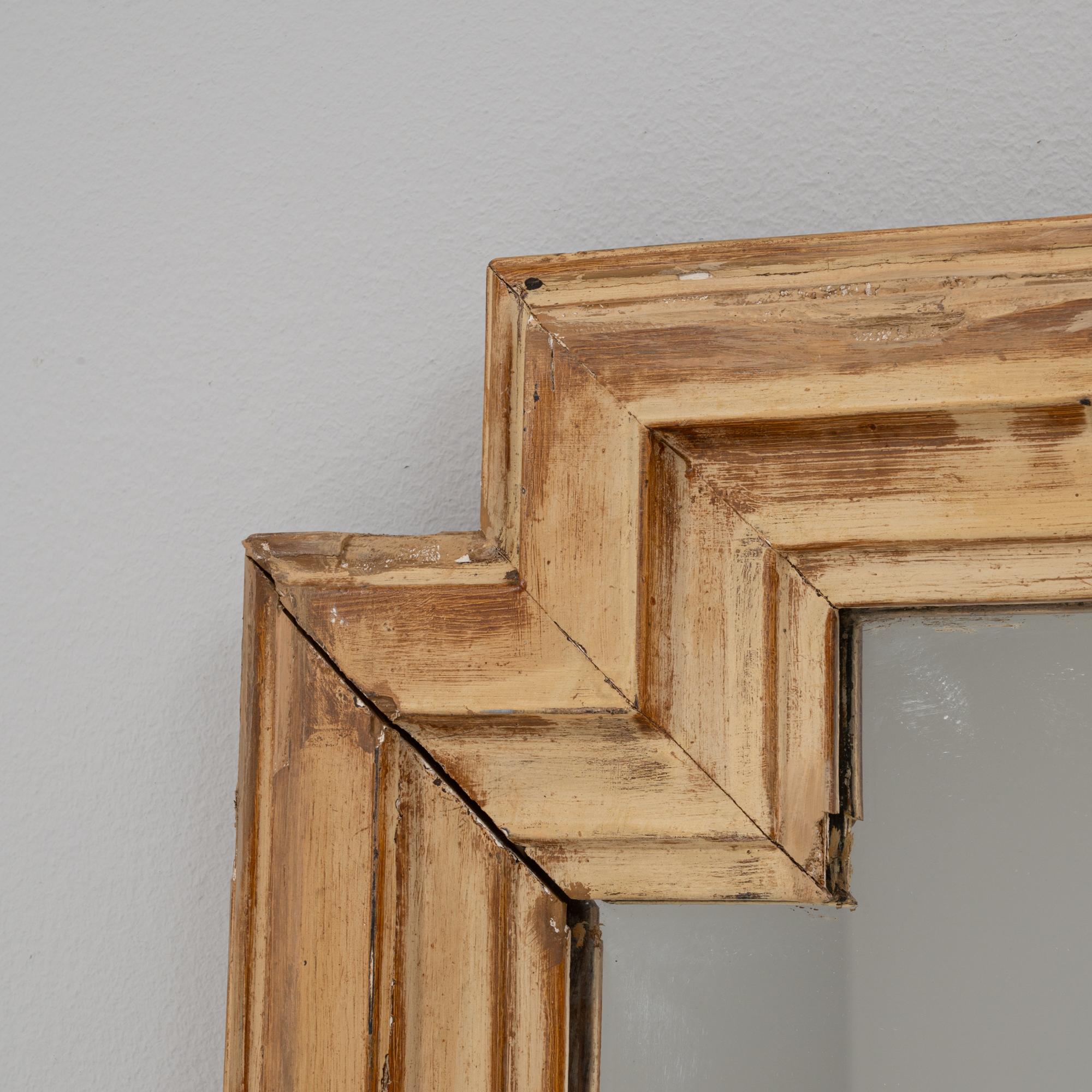 1900s French Geometric Stepped-Frame Wooden Wall Mirror For Sale 1