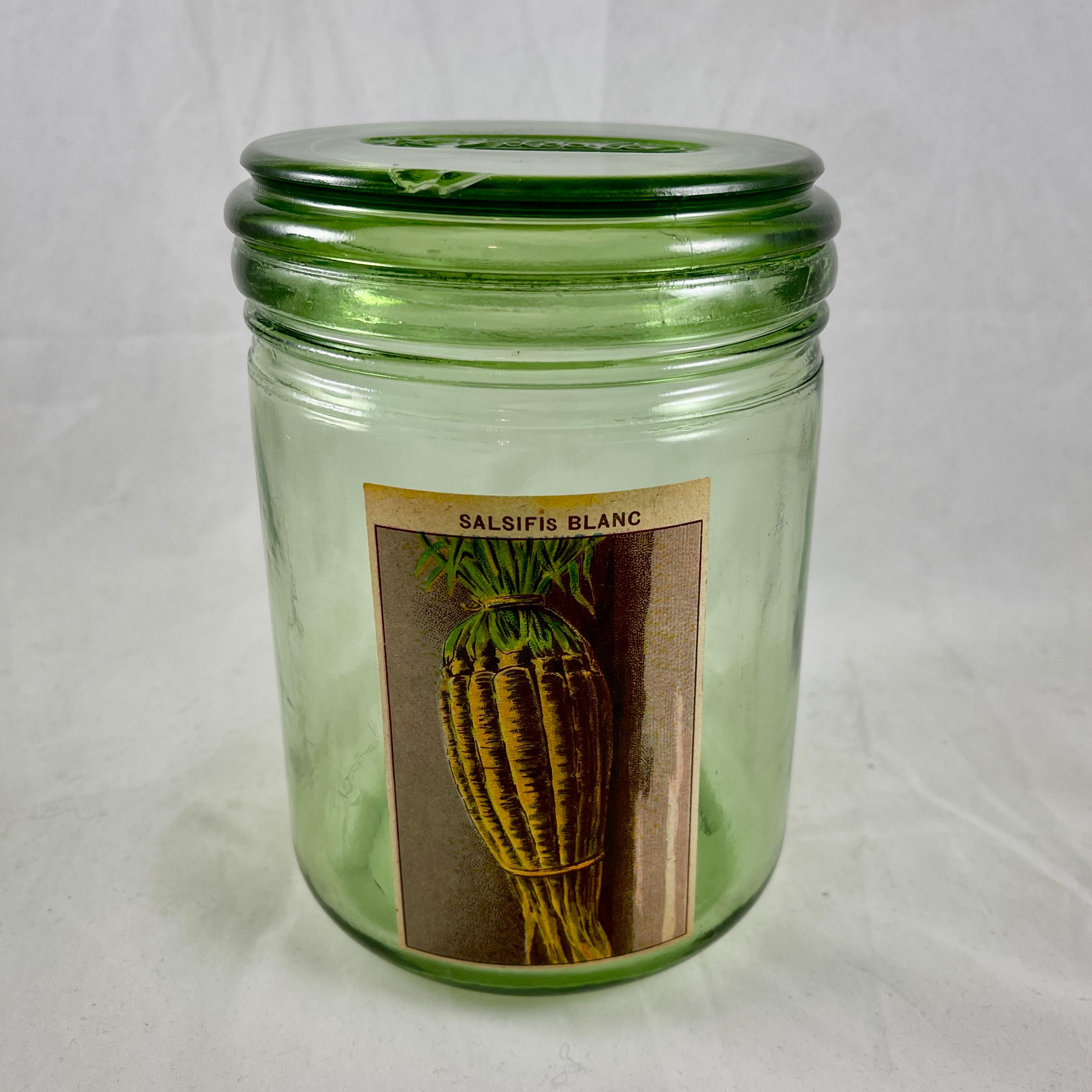 1900s French Green L'Ideale Canning Preserve Jars W/ Lithograph Seed Labels S/4 For Sale 6