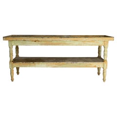Antique 1900s French Green Wood Patinated Florist
s Table With Zinc Top