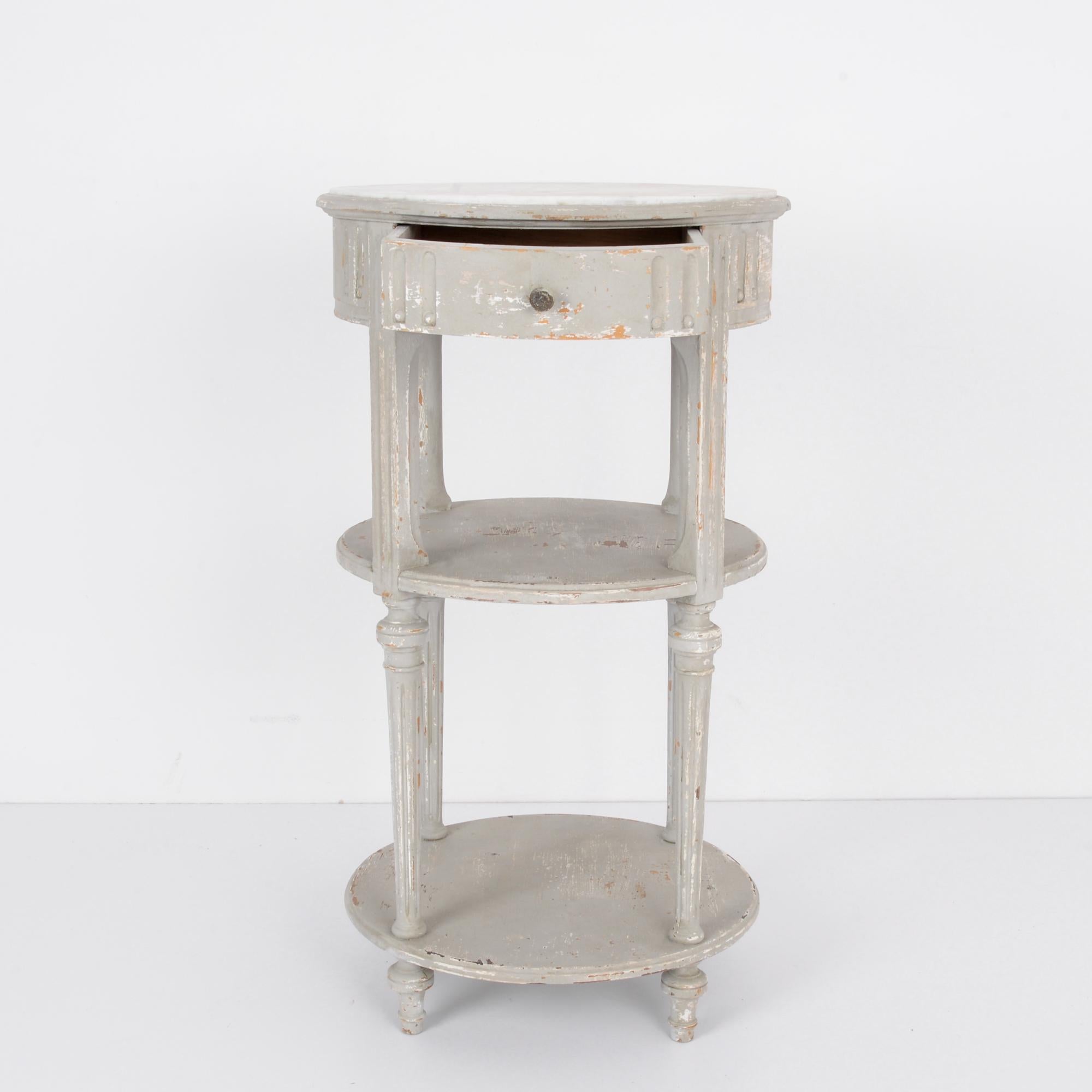 French Provincial 1900s French Grey Patinated Console Table with Marble Top