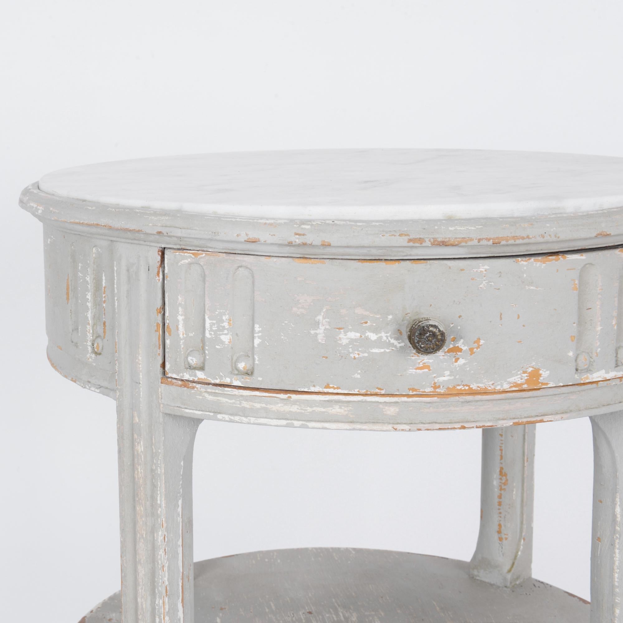 Early 20th Century 1900s French Grey Patinated Console Table with Marble Top