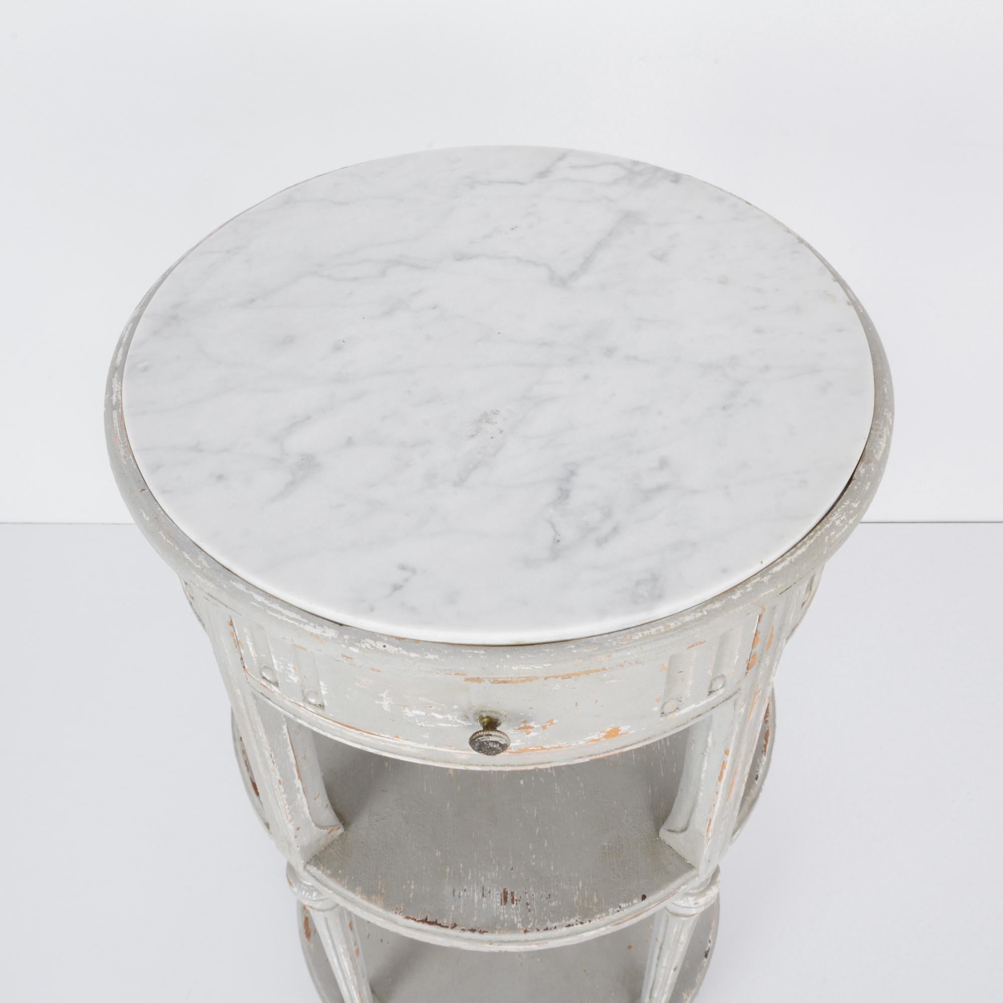 1900s French Grey Patinated Console Table with Marble Top 3
