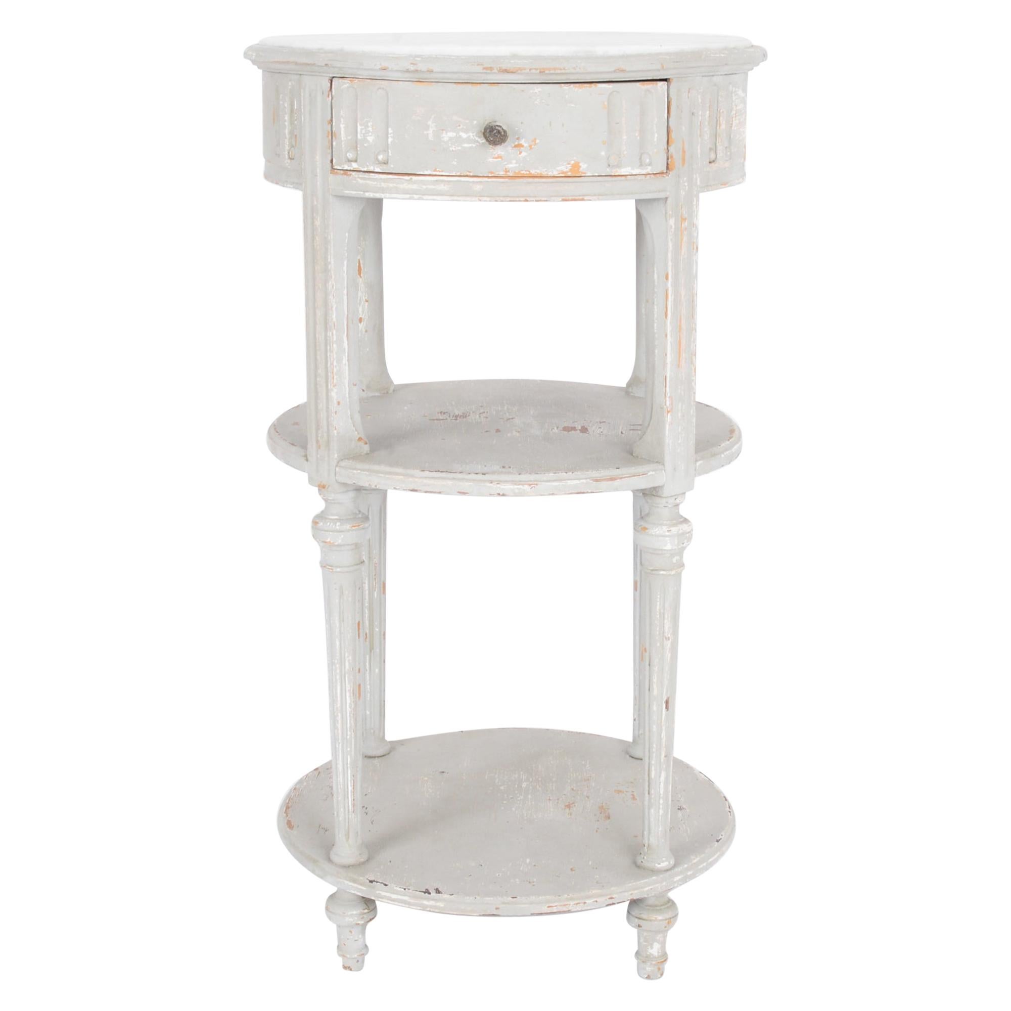 1900s French Grey Patinated Console Table with Marble Top