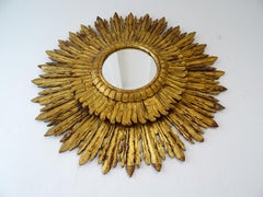 1900s French Huge Double Gold Gilt Sunburst Starburst Mirror
