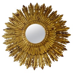 1900s French Huge Double Gold Gilt Sunburst Starburst Mirror