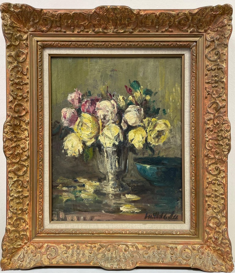 1900's French Impressionist Still-Life Painting - Antique French Impressionist Bouquet de Fleurs in Vase, signed oil painting