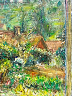 Dreamy French Impressionist View from Window over Green Garden Landscape oil